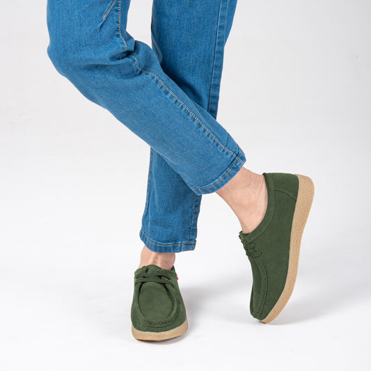 TRULAND Wallabee Damen-Mokassin aus Wildleder - Olivgrün